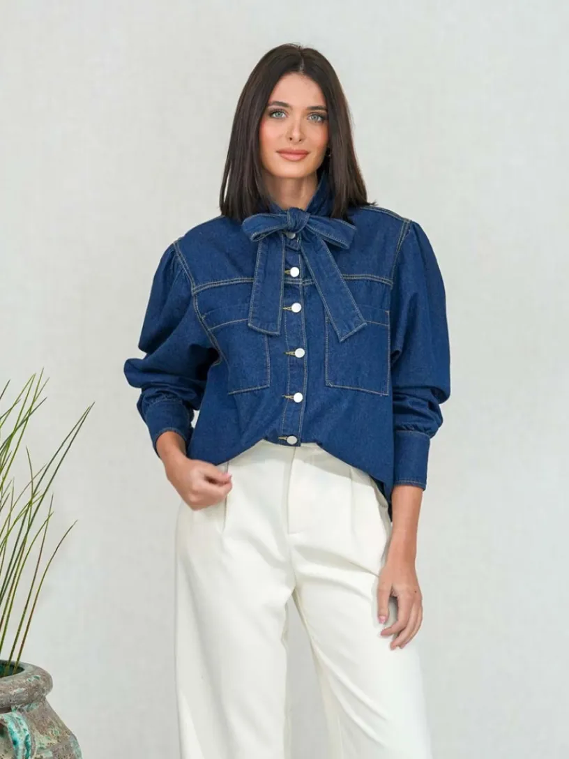 Blusas Y Camisas De Mujer-Mariquita Trasquilá CAMISA VAQUERA LAZO Denim