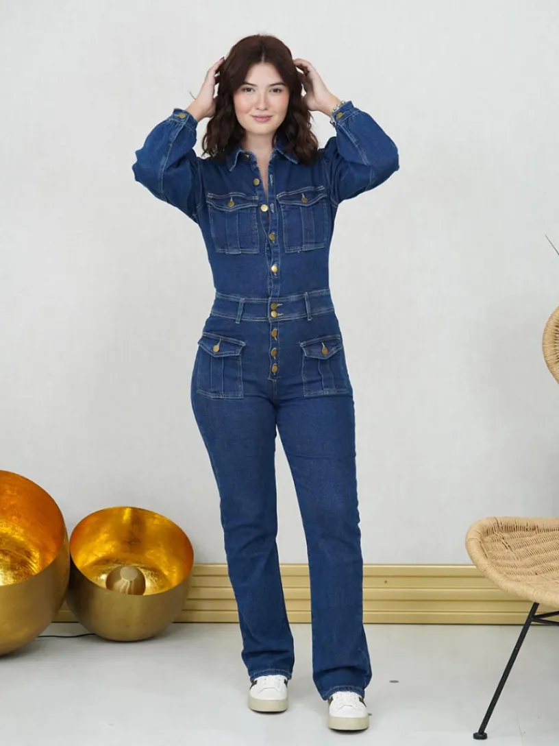 Pantalones De Mujer | Vestidos De Mujer-Mariquita Trasquilá MONO LARGO DENIM VaqueroOscuro