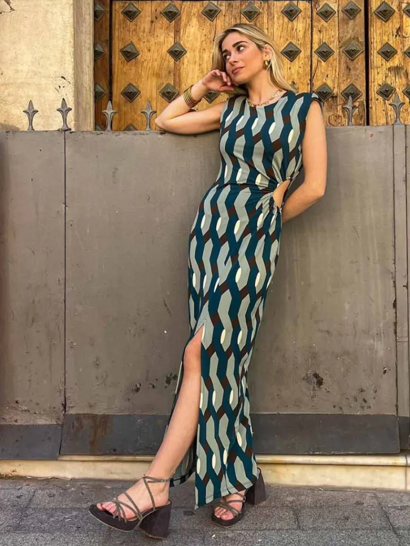 Vestidos De Mujer | Invitadas -50 €-Mariquita Trasquilá VESTIDO CUTOUT GEOMETRICO Azulpato